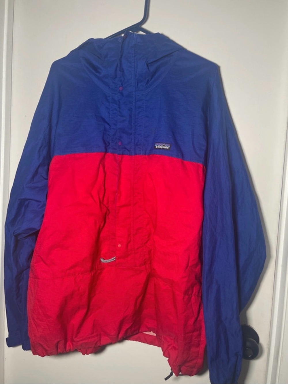 Vintage Patagonia Blue and Red Colorblock Hooded Windbreaker